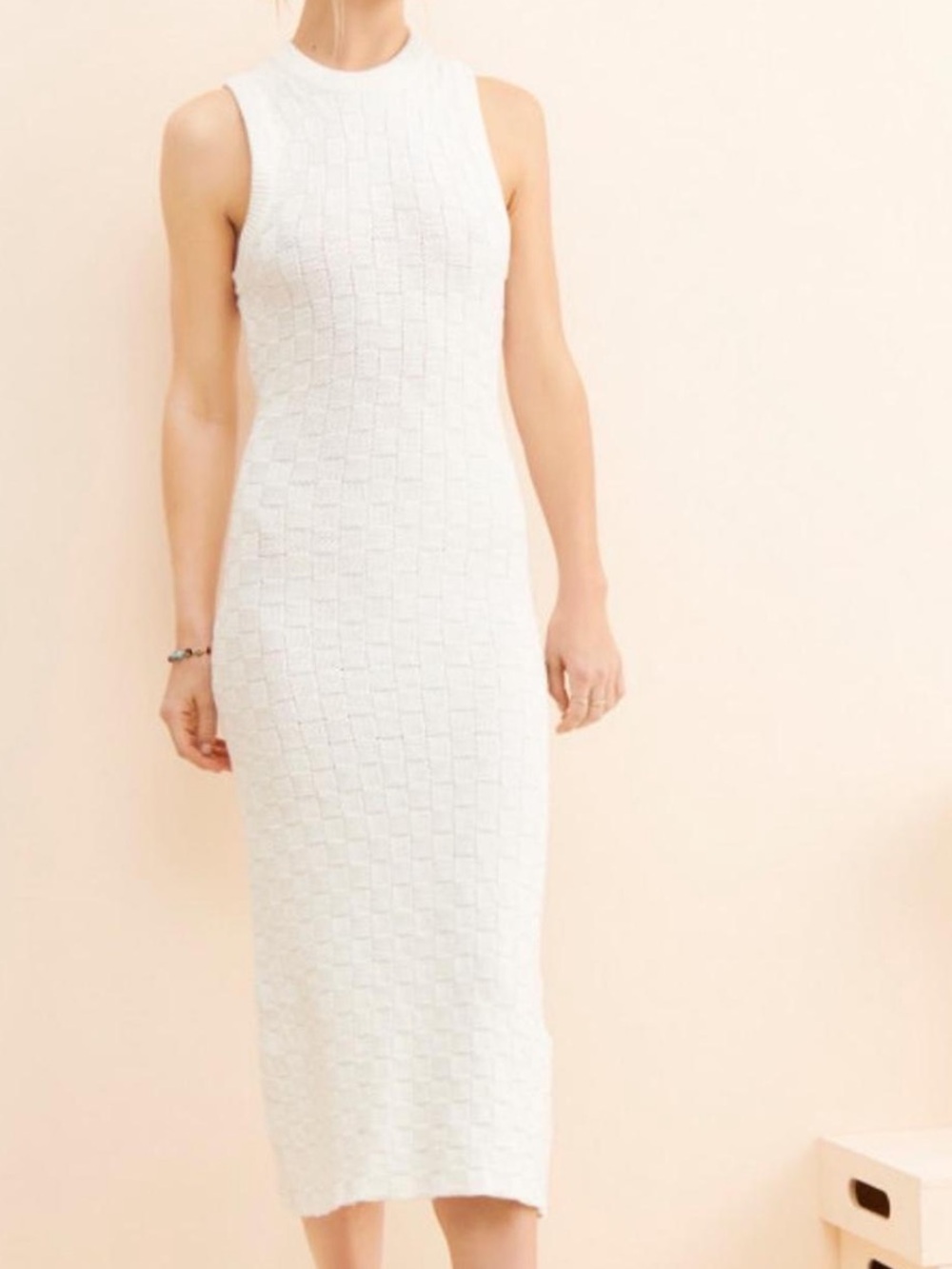 Midi knit white dress